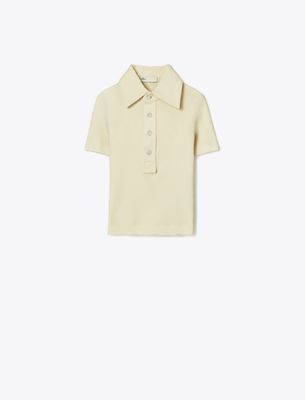 Tory Burch Viscose Ribbed Polo Sweater In Gray