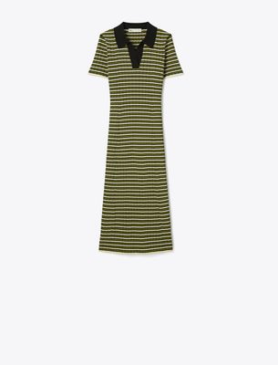 Tory Burch Stripe Knit Polo Dress In Multi