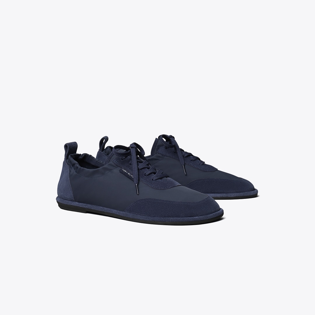 Tory Burch Ballet Suede And Nylon Low-top Sneakers In Blue