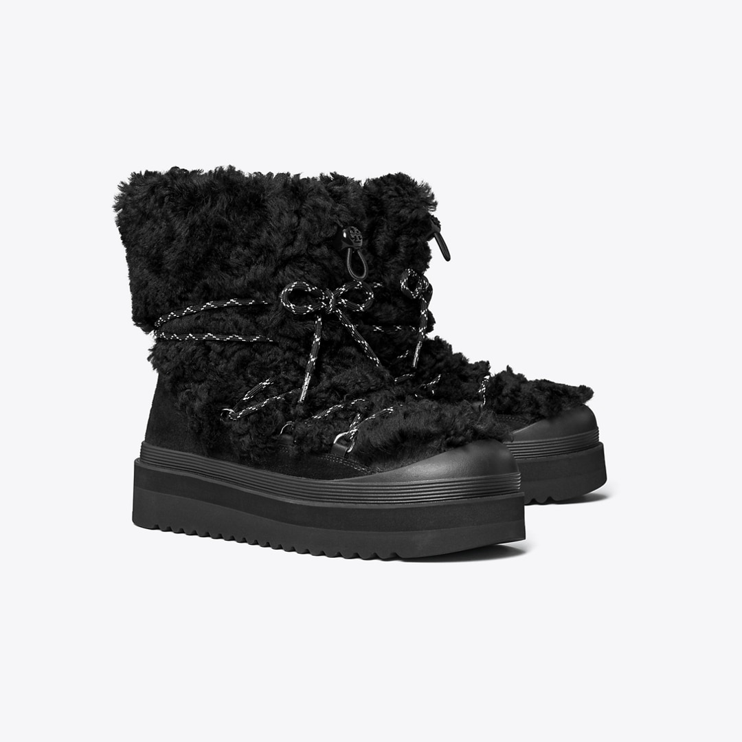 Tory Burch Mellow Shearling Lace-up Boot In Multi