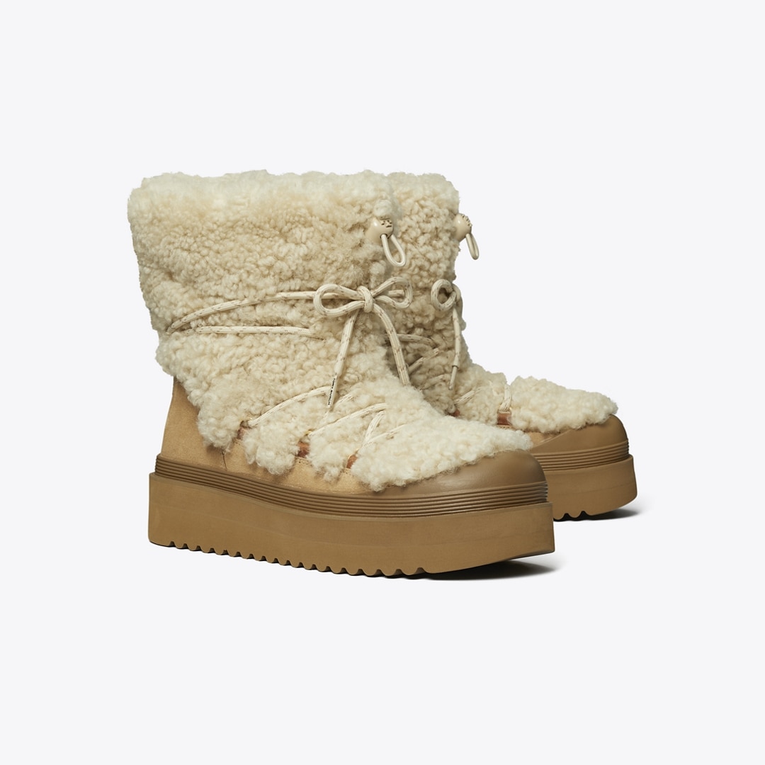 Tory Burch Mellow Shearling Lace-up Boot In Multi