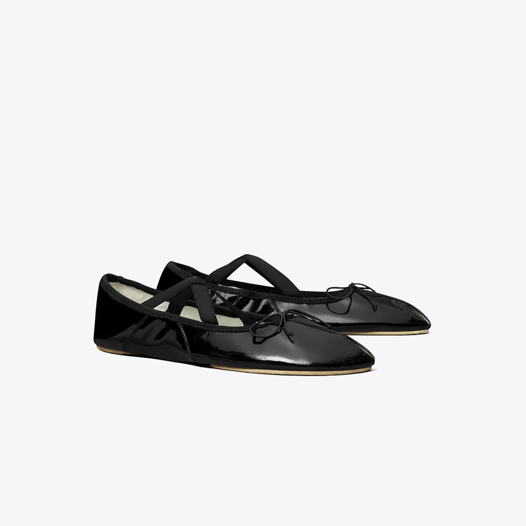 Tory Burch Peep-toe Mary Jane Ballet In Black