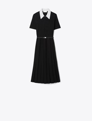 Tory Burch T Monogram Pointelle Pleated Dress