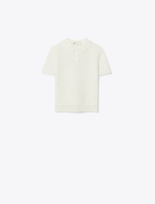 Tory Burch Crochet Cotton Polo In White