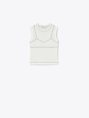 Tory Burch Cotton And Nylon Mesh Top In White