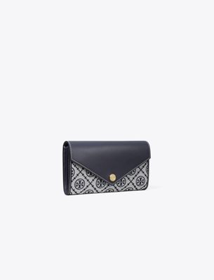 Tory Burch T Monogram Wide Envelope Wallet In Blue