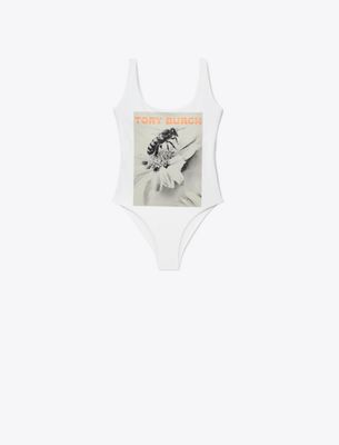 Tory Burch Bee Tank Swimsuit In White
