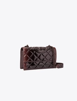 Tory Burch Small Fleming Quilted Patent Shoulder Bag In Burgundy