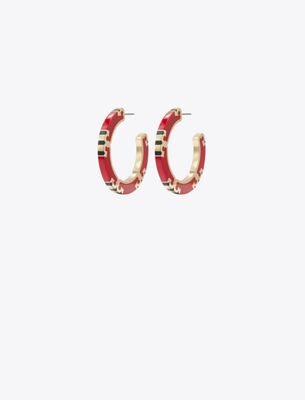 Tory Burch T Stripe Hoop Earrings In Brown