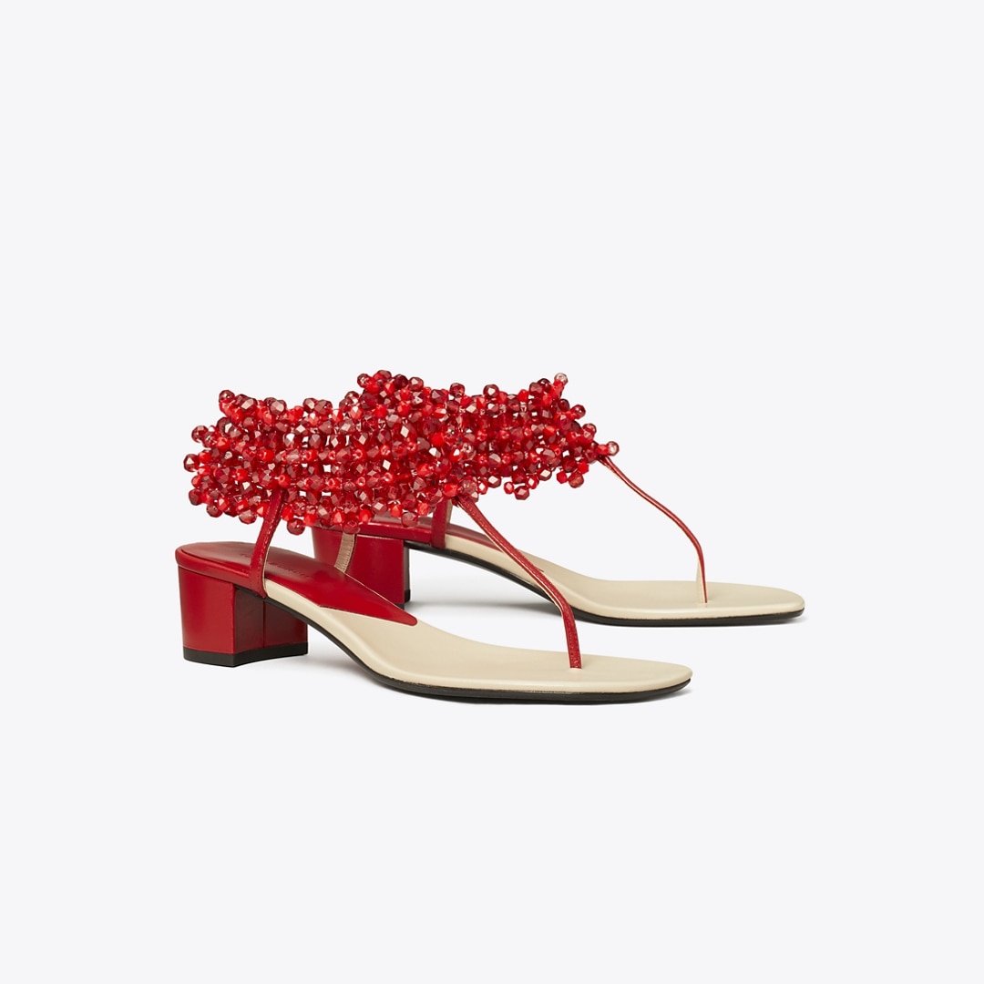 Tory Burch Beaded Heeled Sandal In Multi