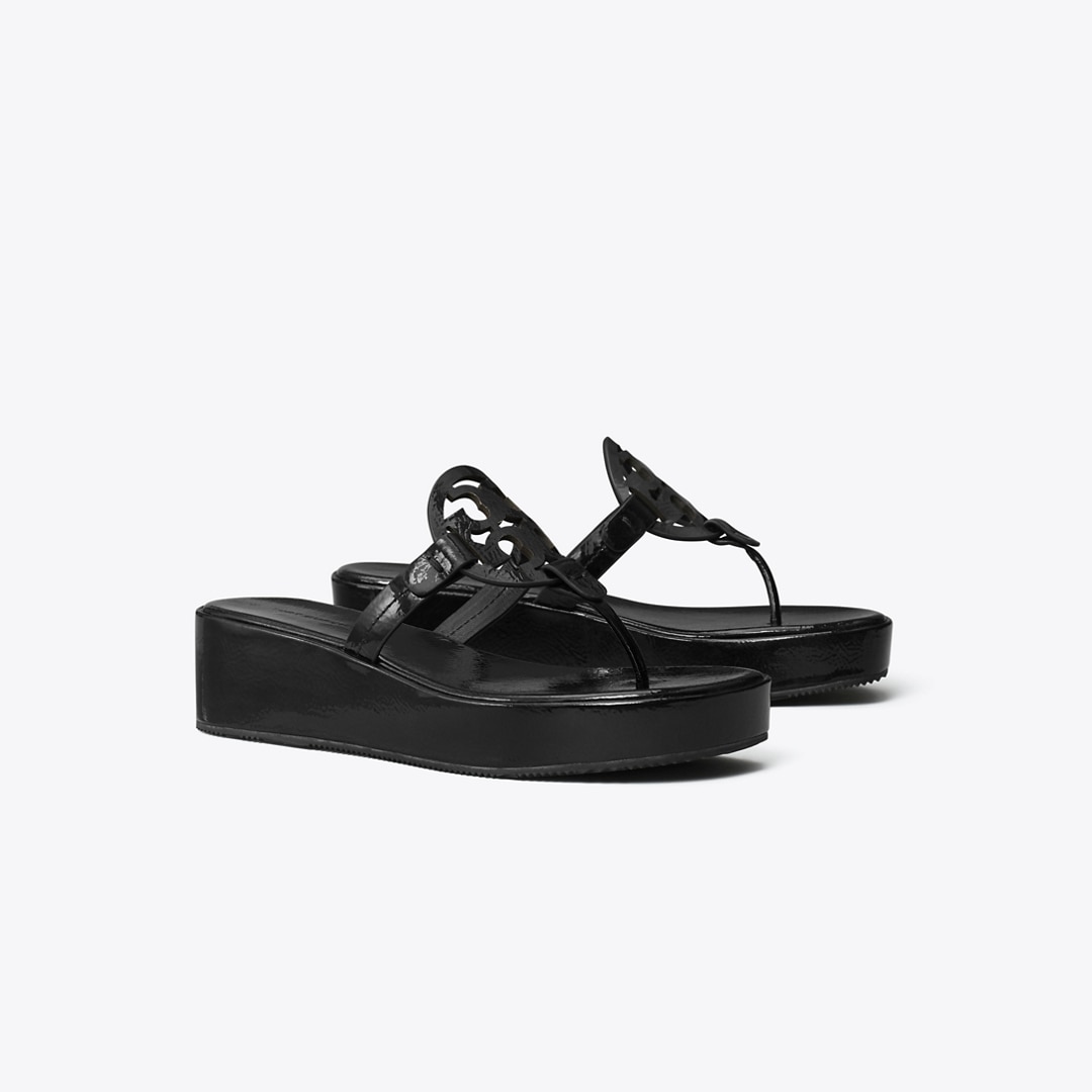 Tory Burch Miller Patent Wedge Sandal In Black