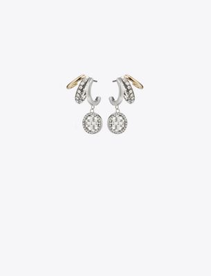 Tory Burch Miller Pavé Triple Hoop Earrings In Brown
