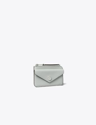 Tory Burch Pebble Envelope Zip Card Case In Silver
