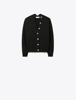 Tory Burch Merino Wool Cardigan In Black