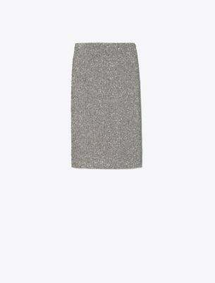 Tory Burch Fitted Grey Skirt With Textured Speckled Fabric In Gray