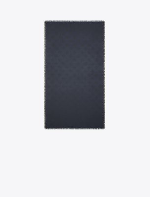 Tory Burch Medallion Logo Oblong Traveler Scarf In Blue