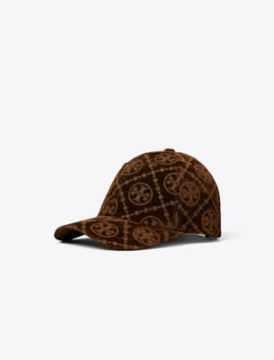 Tory Burch T Monogram Velvet Baseball Cap In Brown