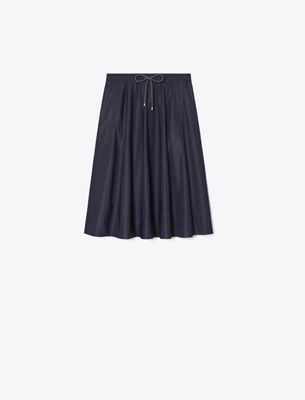 Tory Burch Drawstring Nylon Midi Skirt In Blue