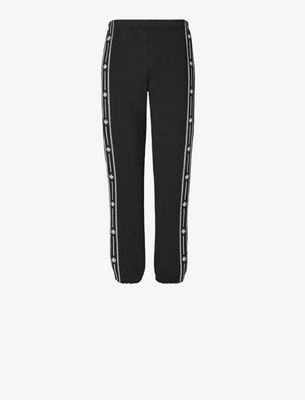 Tory Burch Embroidered French Terry Sweatpants In Black