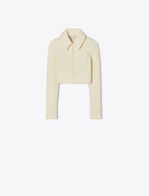 Tory Burch Cropped Wool And Silk Jacket In Neutral