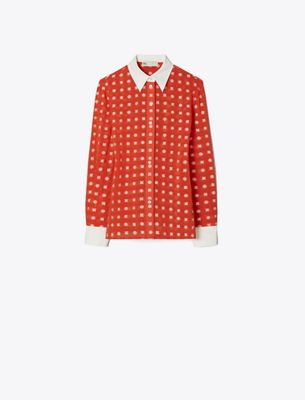 Tory Burch Colorblock Jacquard Shirt In Orange