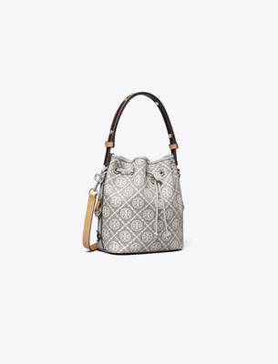 Tory Burch T Monogram Utility Bucket Bag In Gray