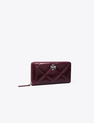 Tory Burch Kira Diamond Quilt Distressed Zip Continental Wallet In Burgundy