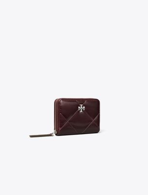 Tory Burch Small Kira Diamond Quilt Distressed Zip-around Wallet In Red