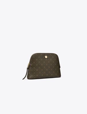 Tory Burch T Monogram Coated Canvas Dome Cosmetic Case In Brown