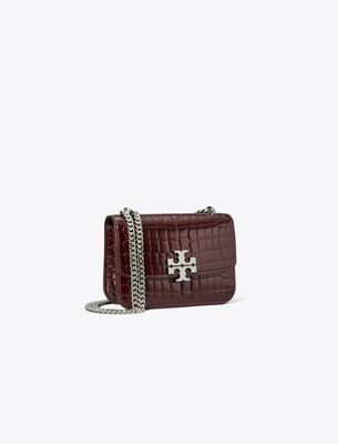 Tory Burch Small Eleanor Croc-embossed Shoulder Bag In Burgundy