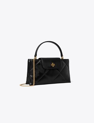 Tory Burch Kira Diamond Quilted East-west Top Handle Bag In Black