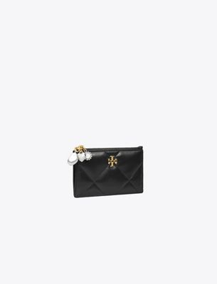 Tory Burch Kira Diamond Quilt Charm Zip Card Case In Black