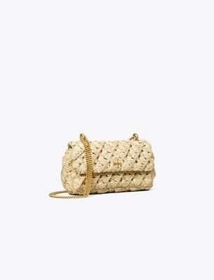Tory Burch Mini Kira Woven Flap Bag In Brown
