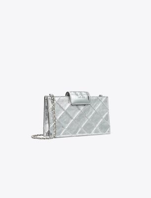Tory Burch Mini Fleming Metallic Crossbody In Silver