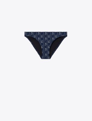 Tory Burch Stretch Nylon Bikini Bottom With Patterned Design In Blue