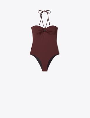 Tory Burch Grape Stretch Nylon Swimsuit In Burgundy