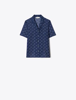 Tory Burch Camp Shirt In Blue