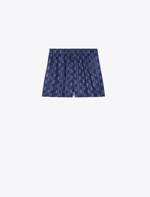 Tory Burch Printed Camp Beach Shorts In Blue