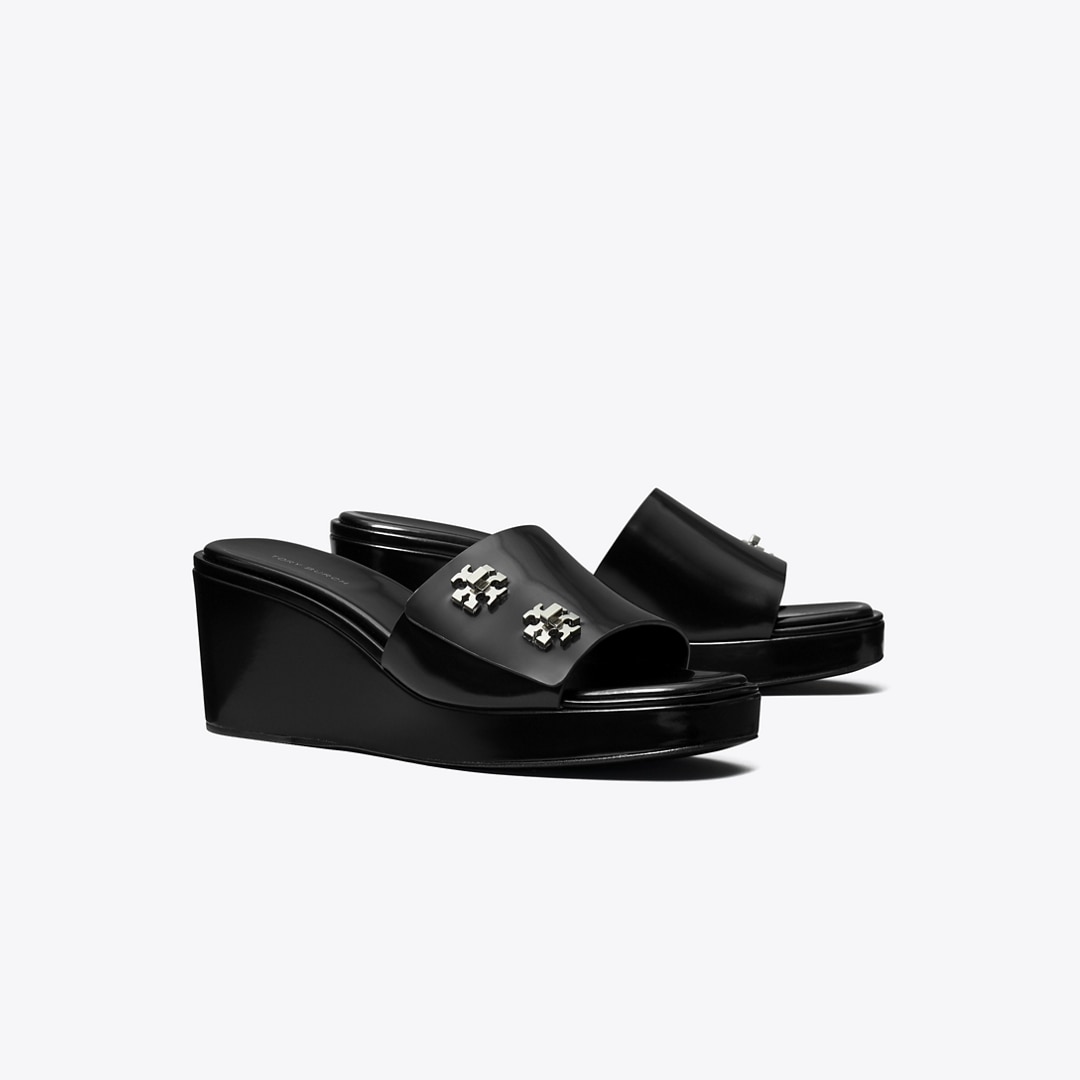 Tory Burch Turnlock Wedge Sandal In Black