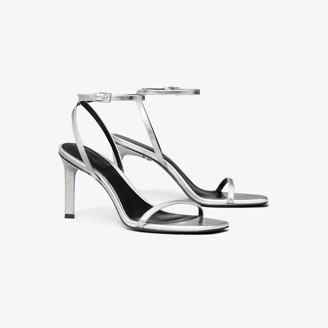 Tory Burch Pavé Heeled Sandal In Silver