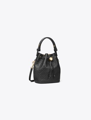 Tory Burch T Monogram Pebble Mini Bucket Bag In Black