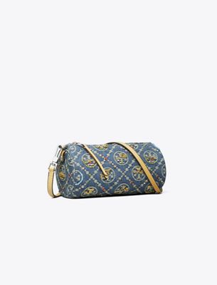 Tory Burch T Monogram Denim Embellished Cylinder Bag