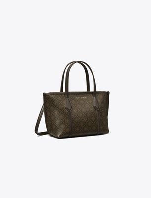 Tory Burch Mini Perry Coated Canvas Tote In Brown