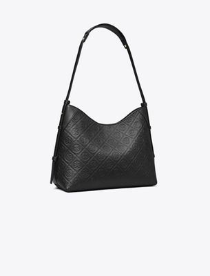 Tory Burch T Monogram Pebble Messenger Bag In Black
