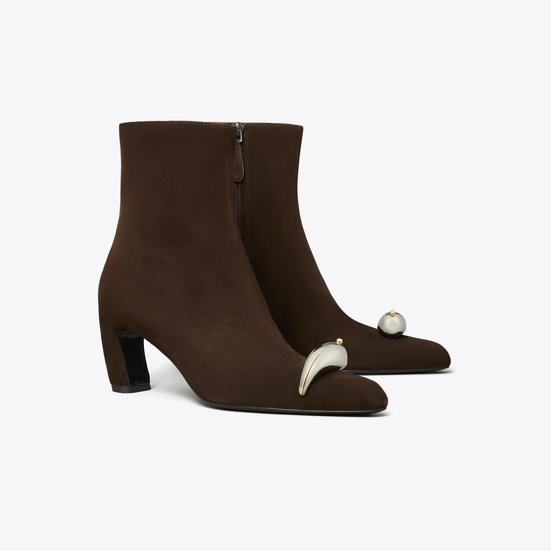 Tory Burch Pierced Heeled Ankle Boot In Animal Print