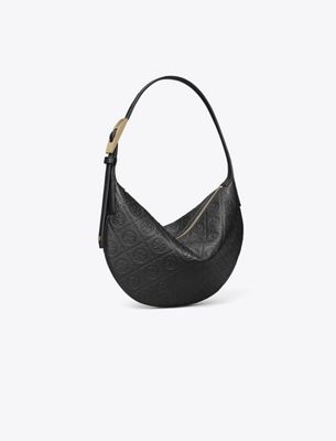 Tory Burch T Monogram Pebble Small Balloon Bag In Black