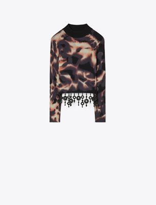 Tory Burch Embellished Cotton Top In Black