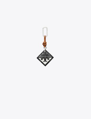 Tory Burch Hidden Logo Croc-embossed Key Charm In Black
