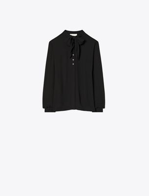 Tory Burch Georgette Bow Blouse In Black