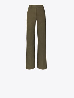 Tory Burch Cotton Cargo Pant In Green